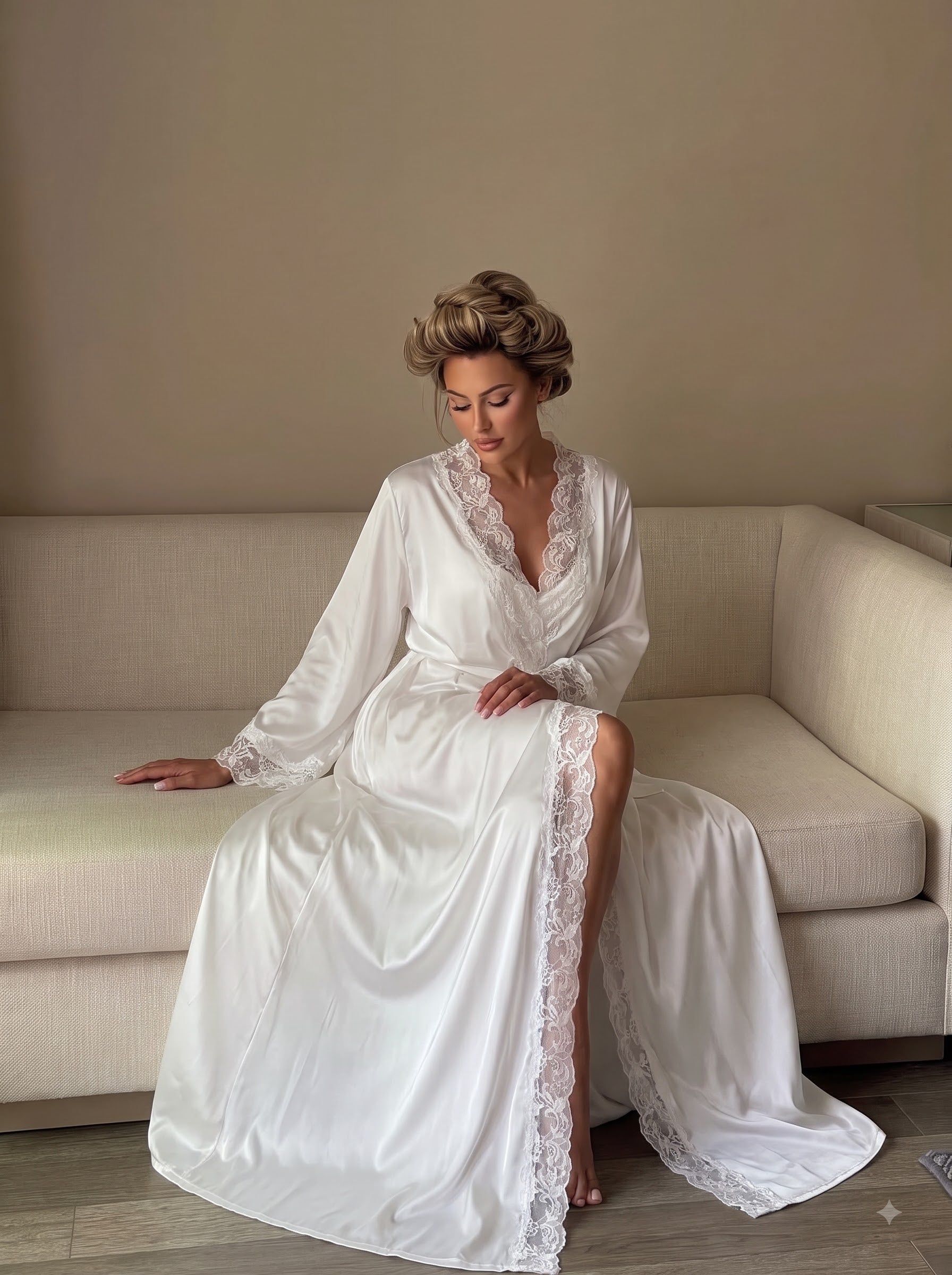 Personalized Embroidery Bridal Satin Long Robe