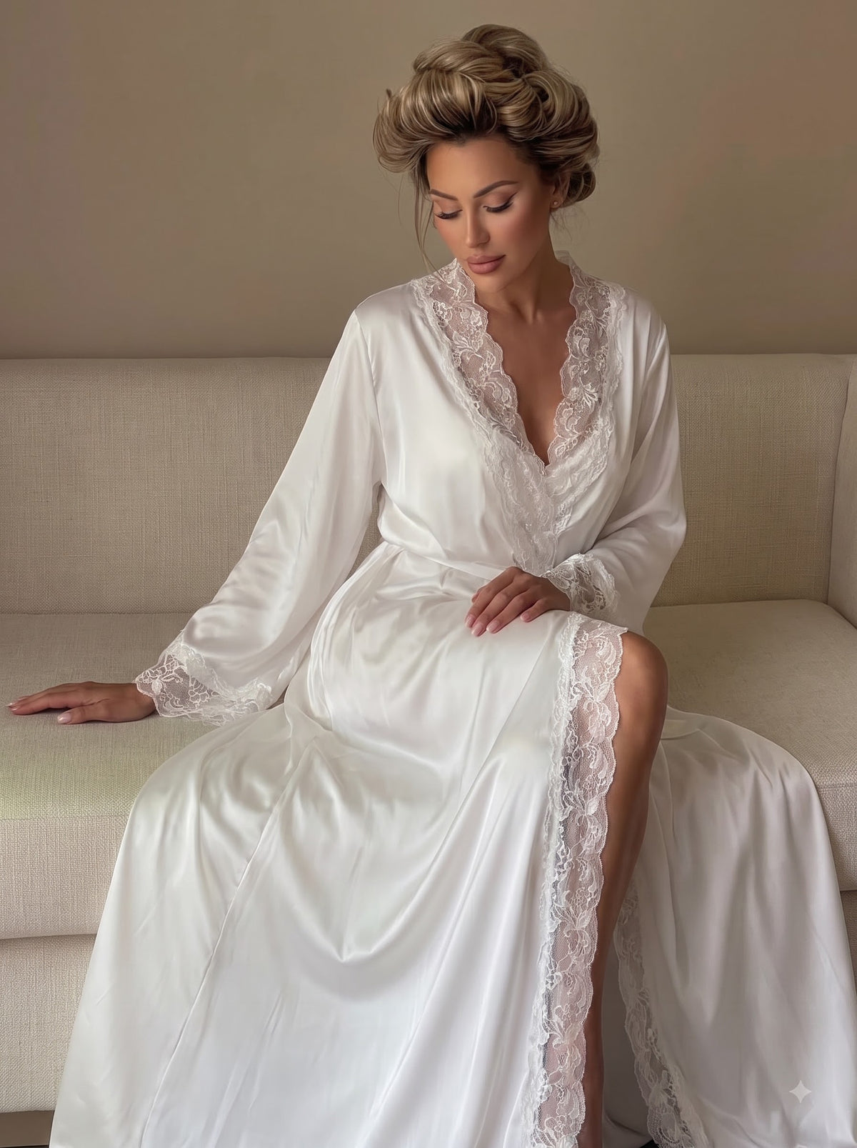 Personalized Embroidery Bridal Satin Long Robe