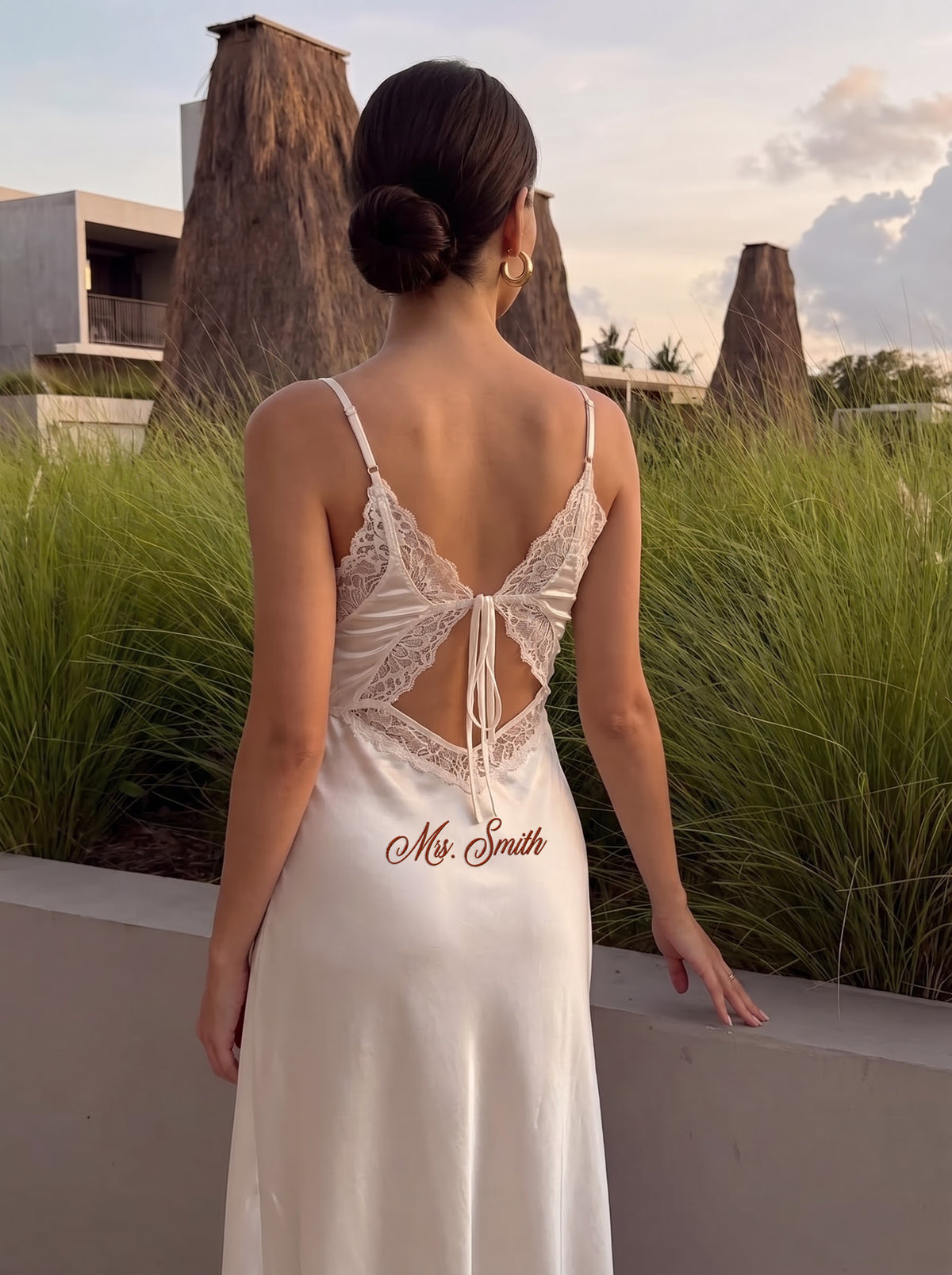Personalized Embroidery Bridal Satin Sexy Dress