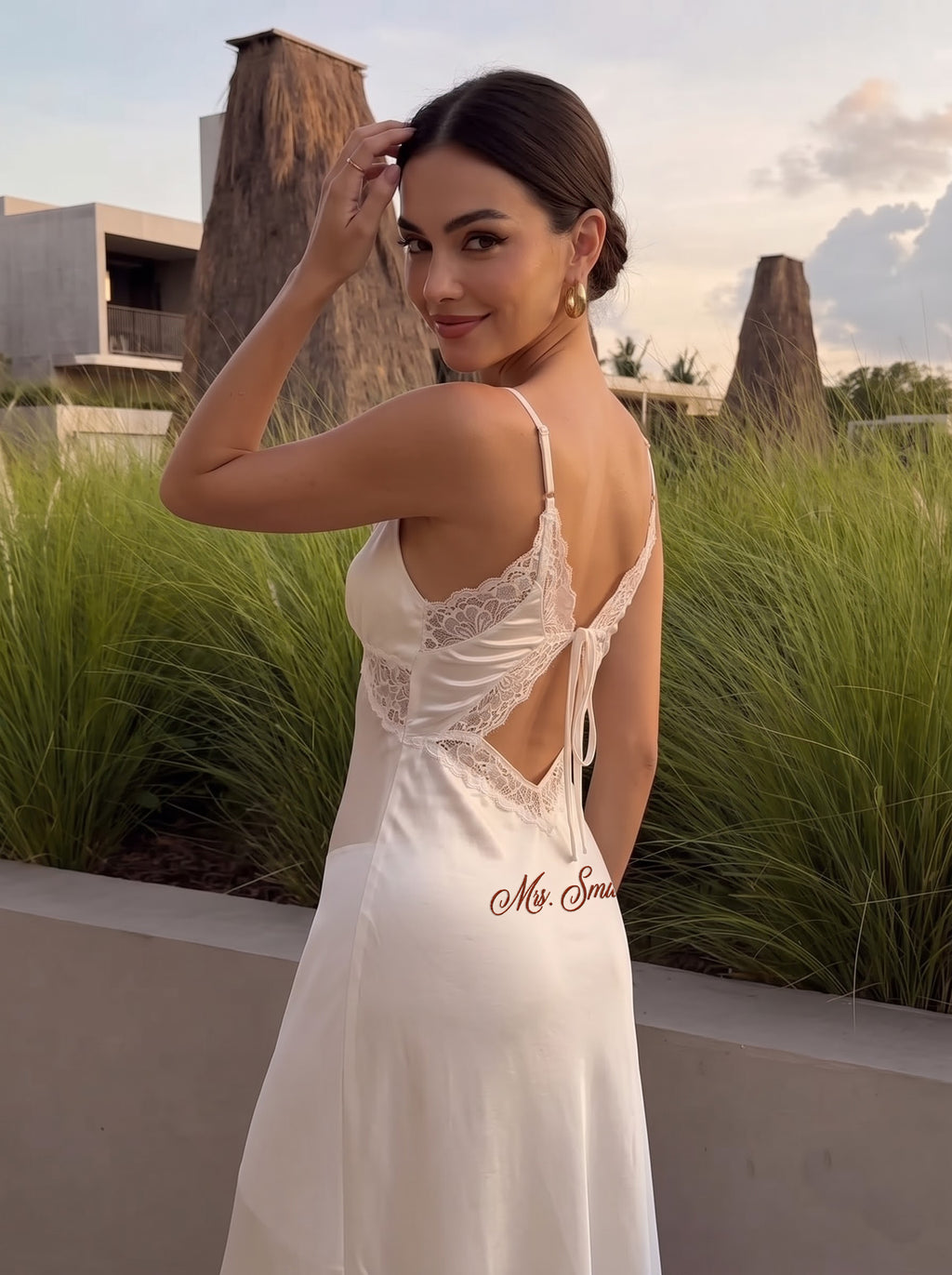 Personalized Embroidery Bridal Satin Sexy Dress