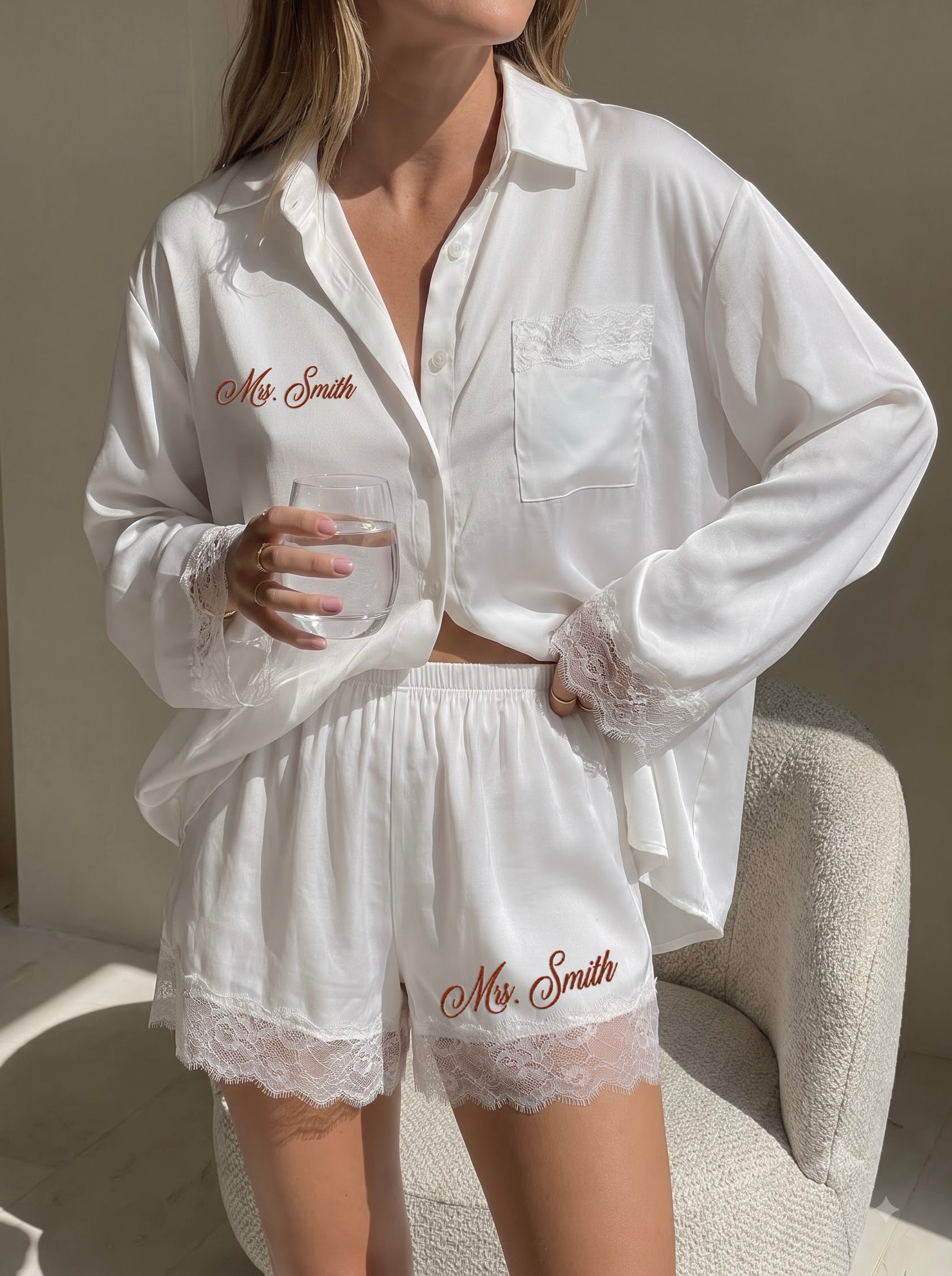 Personalized Embroidery Bridal Satin Pajama Set
