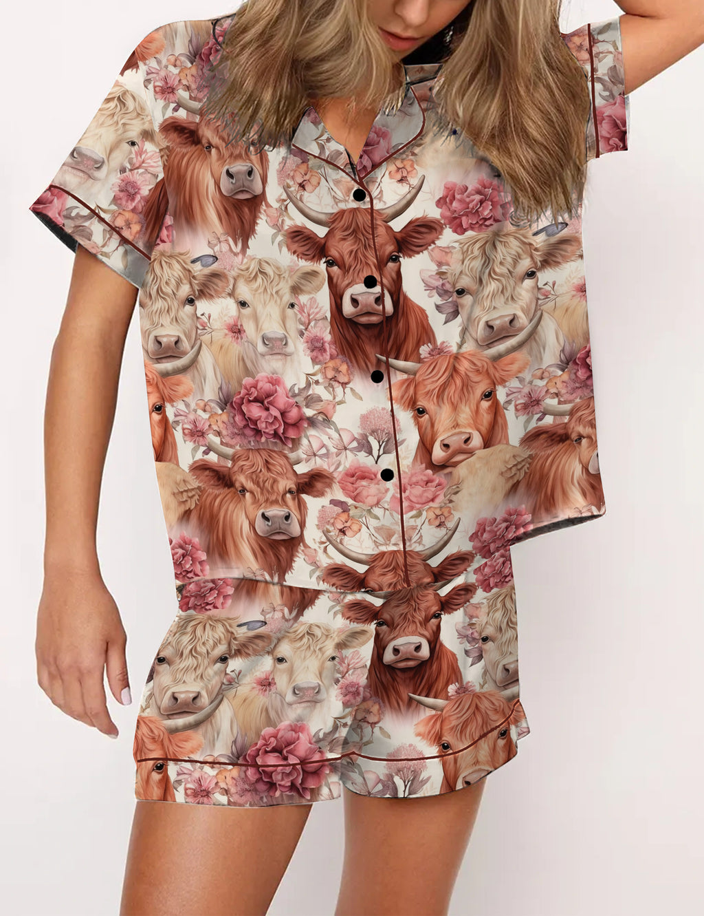 Cows Floral Satin Pajama Set