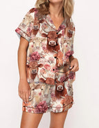 Cows Floral Satin Pajama Set