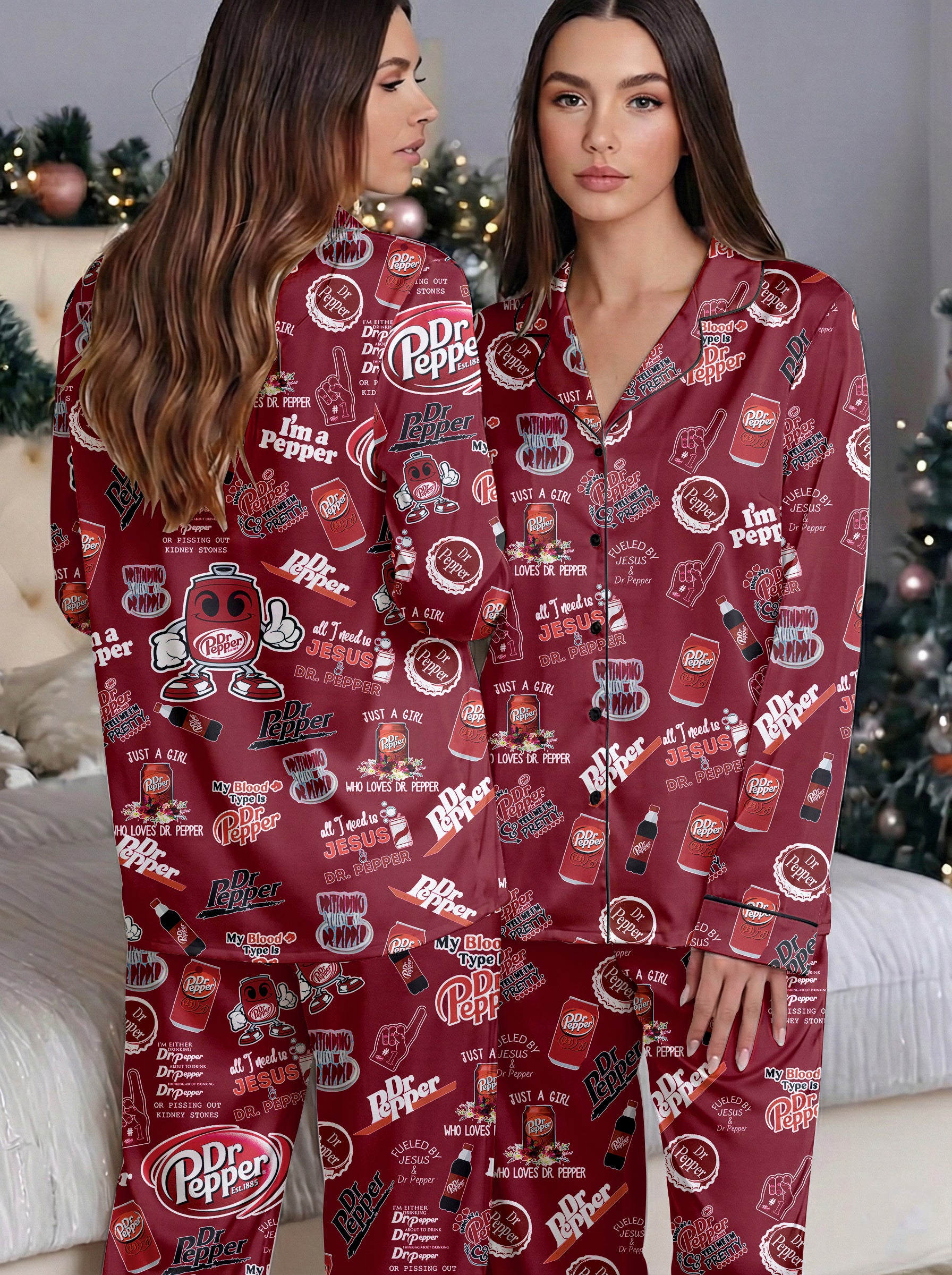 Red Drinks Satin Pajama Set
