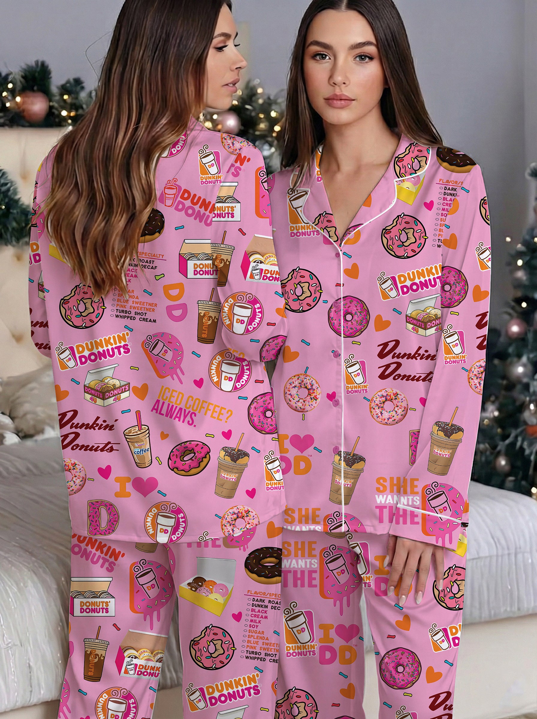 Donuts Pink Satin Pajama Set