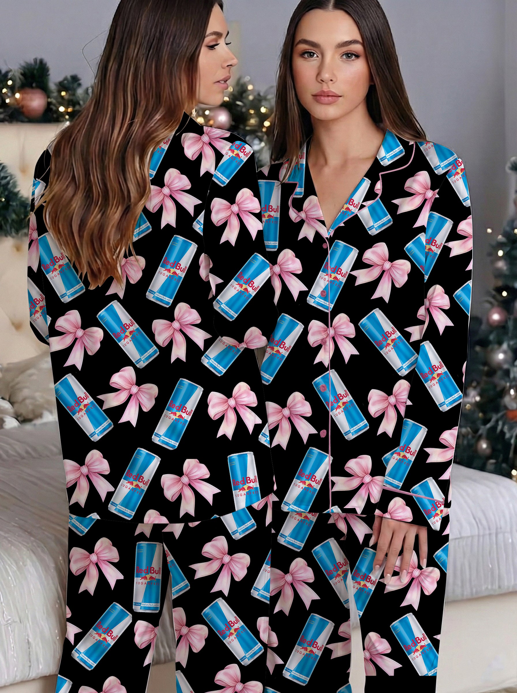 Energy Drinks Black Satin Pajama Set