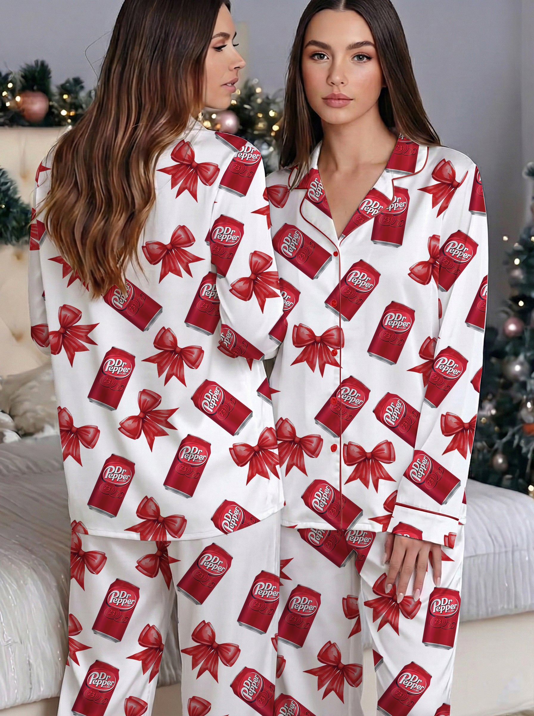 Red Coquette Drinks Satin Pajama Set
