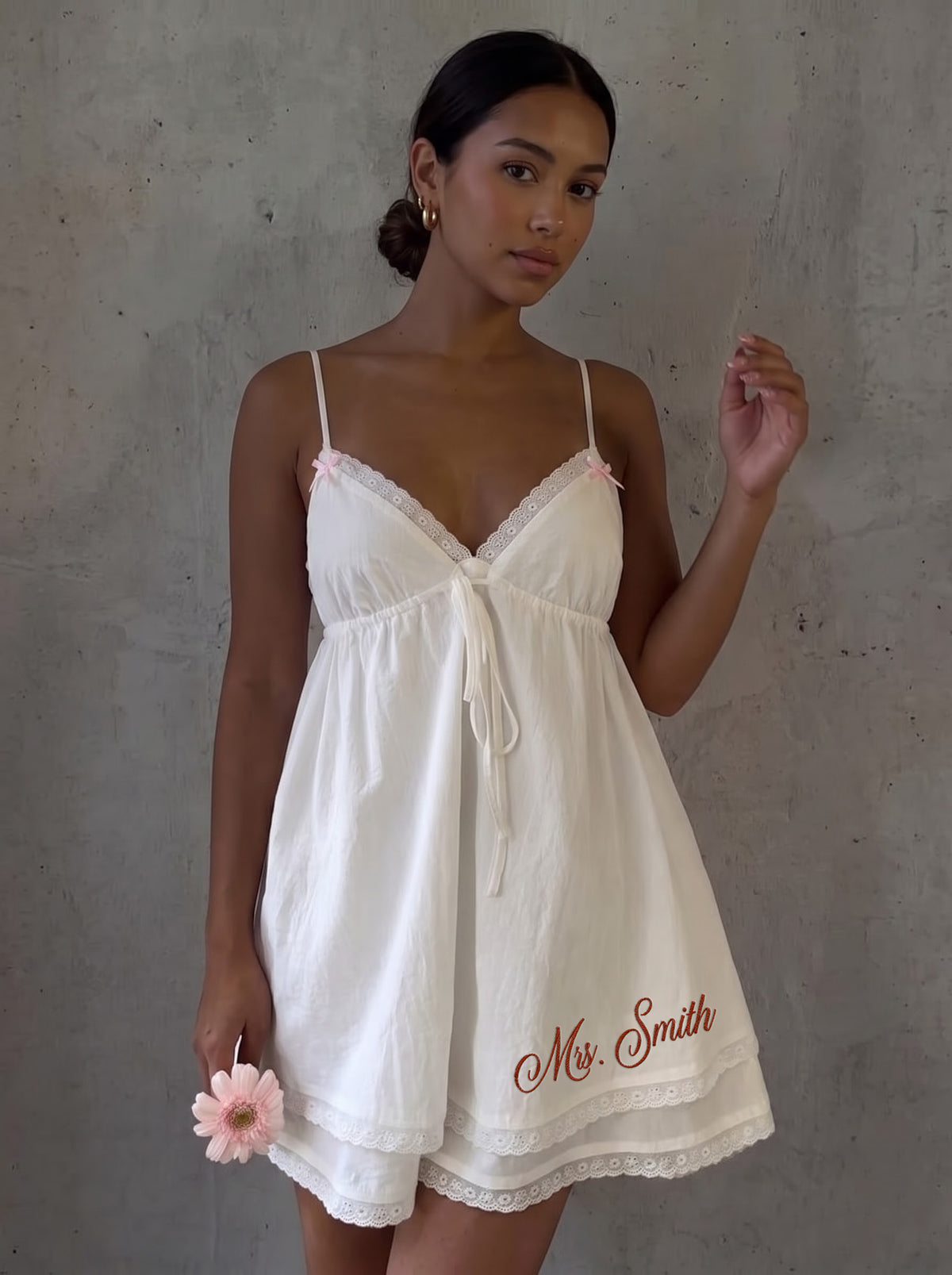 Personalized Embroidery Bridal Babydoll Dress